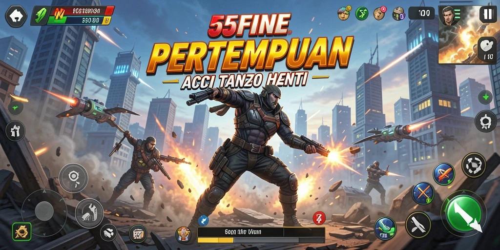 Screenshot gameplay 55FIVE menunjukkan aksi pertempuran yang mendebarkan.