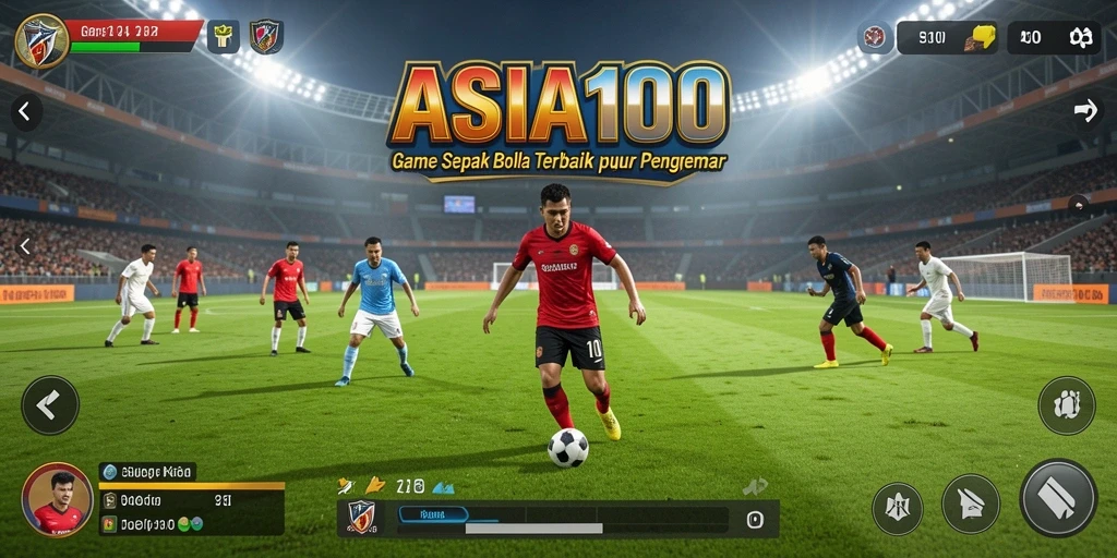 Gameplay ASIA100 yang mendebarkan dalam lapangan sepak bola.