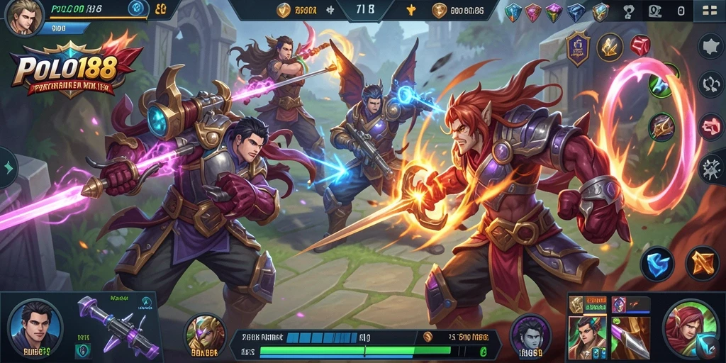 Screenshot gameplay utama POLO188 menampilkan pertarungan seru di arena MOBA.