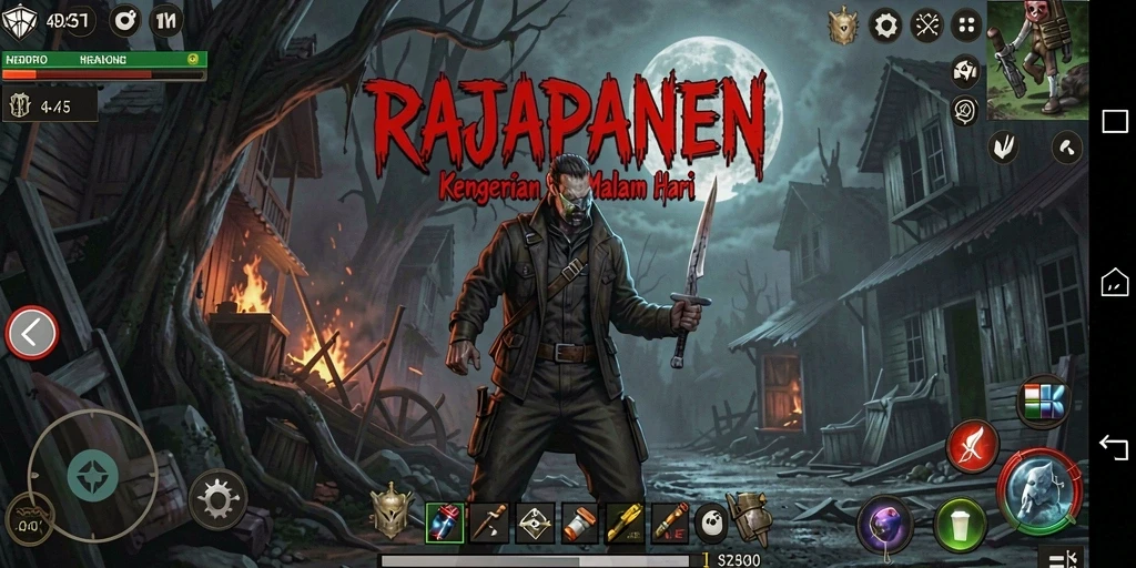 Screenshot gameplay RAJAPANEN menampilkan suasana seram dan mencekam.