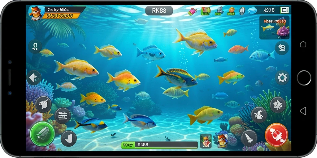 Tampilan gameplay menembak ikan yang seru dan interaktif.