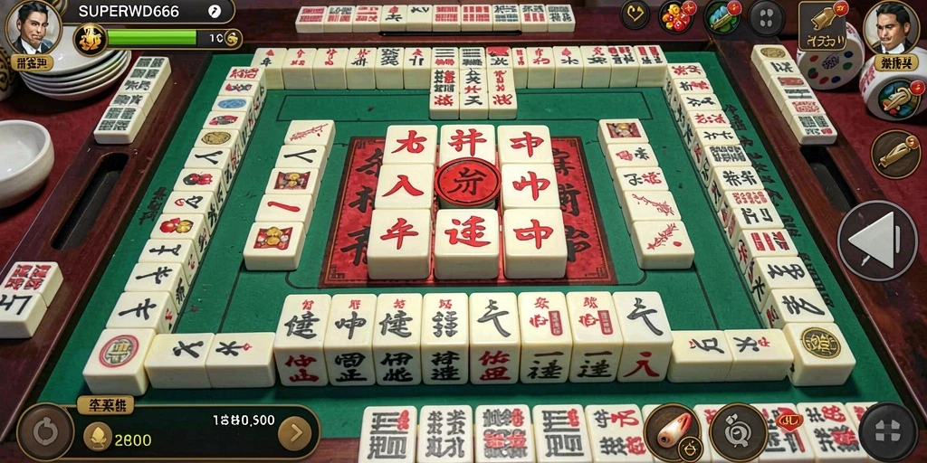 Screenshot gameplay SUPERWD666 menunjukkan grafis Mahjong yang menarik.