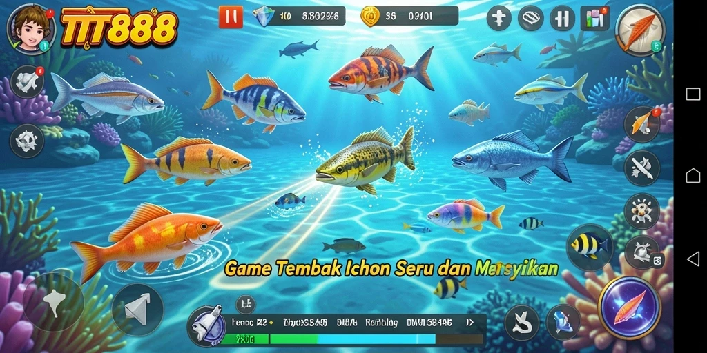 Screenshot TTT888 menampilkan gameplay Tembak Ikan yang seru dan penuh warna.